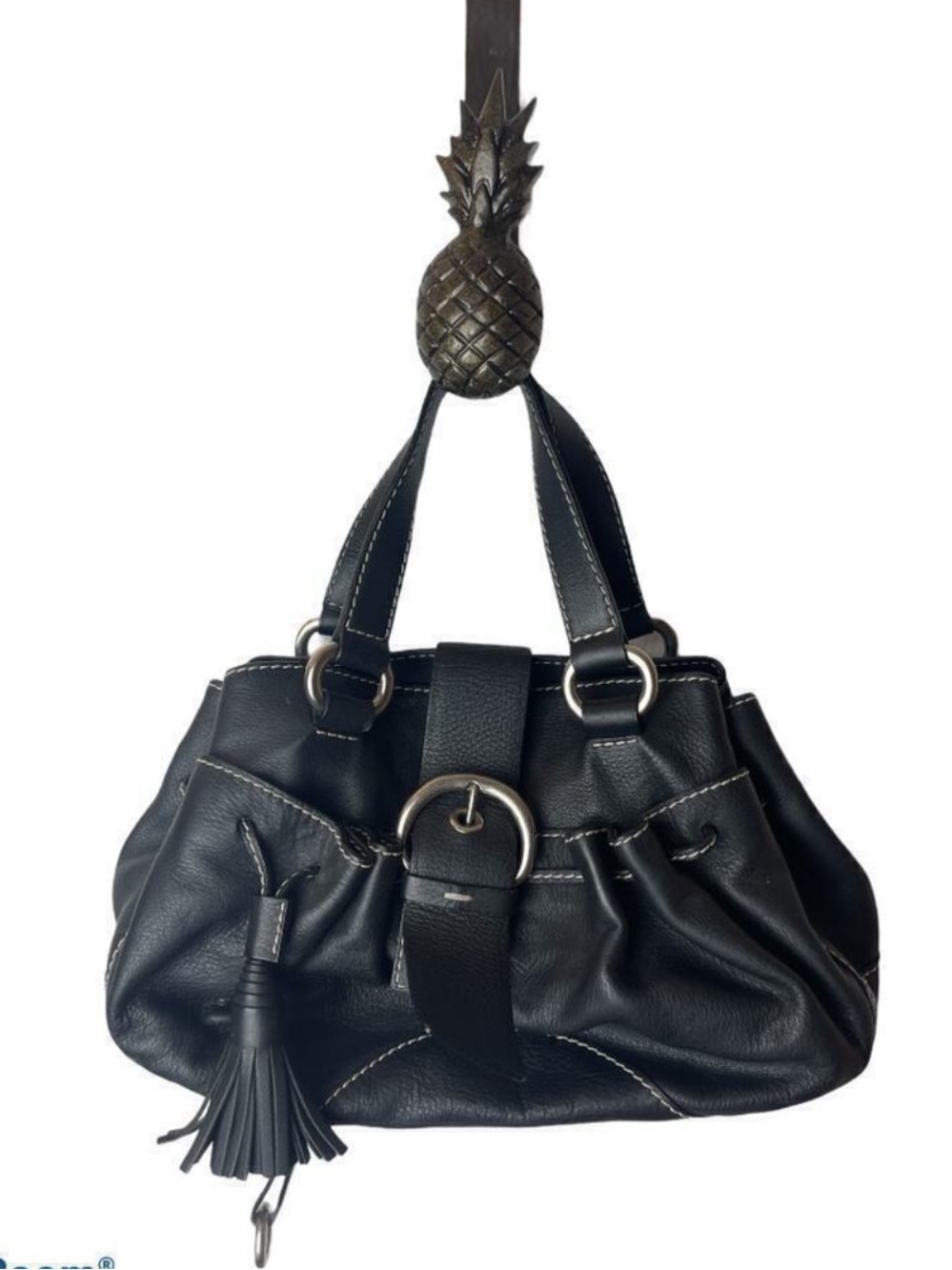 Tignanello Black Leather Shoulder Bag with Tassel